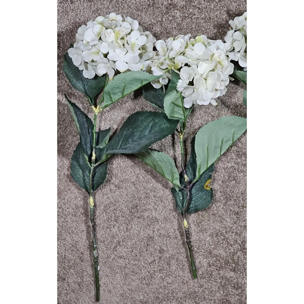 Vintage Artificial Hydrangea Flowers Set of 4 White Floral Stems